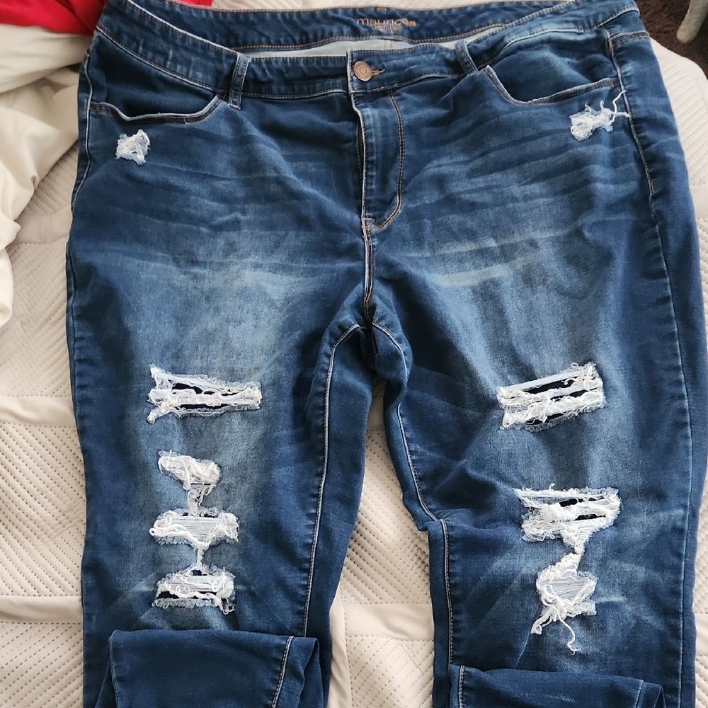 Maurices High Rise Blue Distressed Jeans